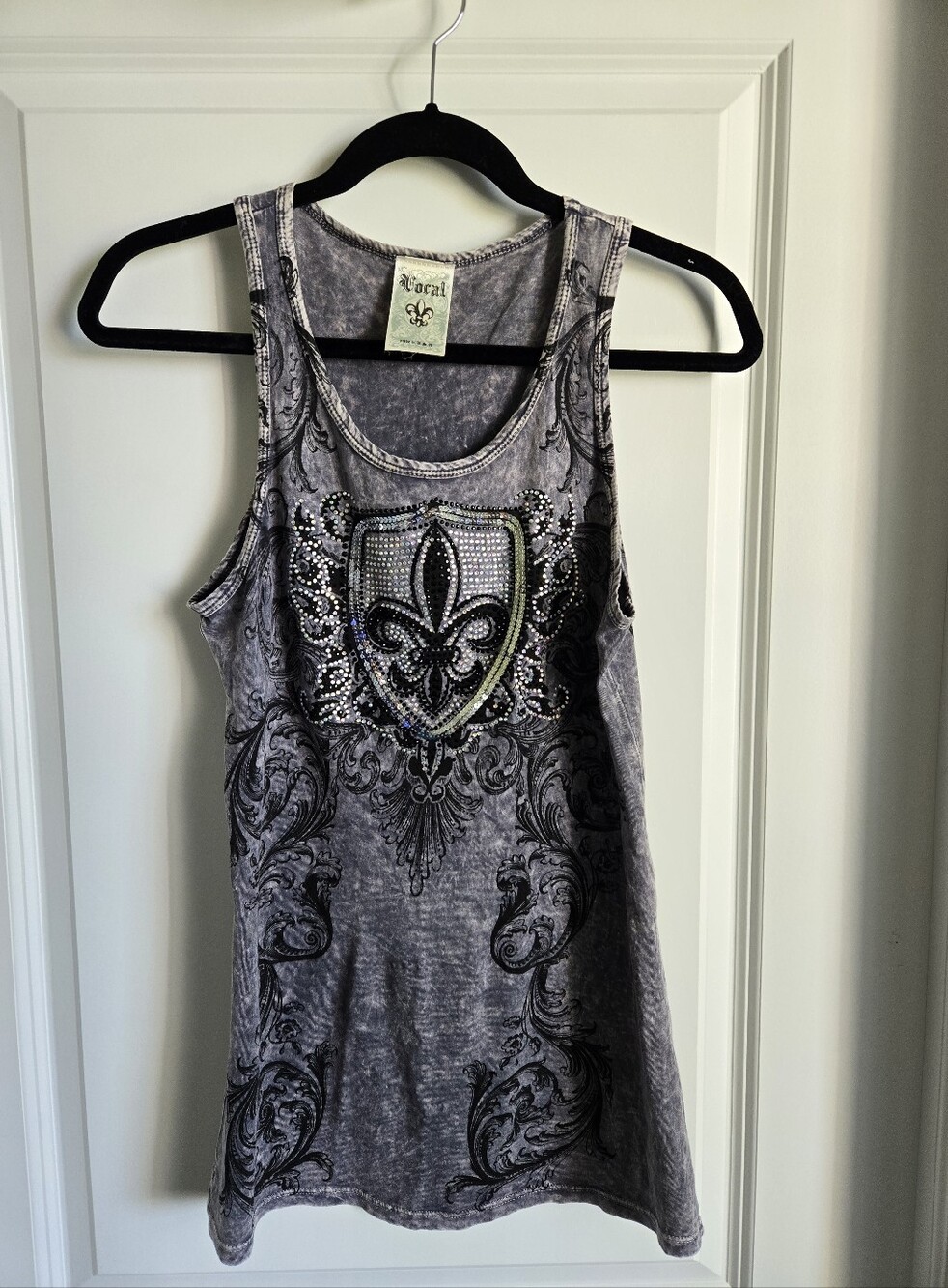 Vocal Rhinestone & Sequin Fleur De Lis Tank Top, Sz Small !HOT!